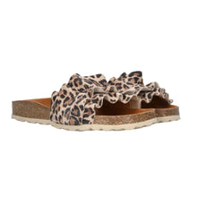 Load image into Gallery viewer, Leopard print sandal with ruffled details on a white background