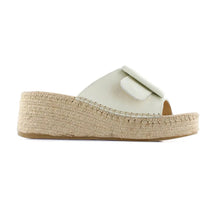 Load image into Gallery viewer, White sandal with a jute wedge sole on a white background