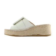 Load image into Gallery viewer, White wedge sandal with espadrille sole on a white background