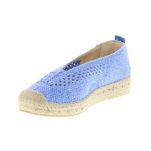 Load image into Gallery viewer, Blue espadrille shoe with jute sole on a white background