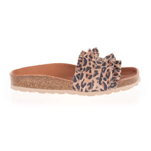 Load image into Gallery viewer, Leopard print sandal with ruffle detail on a white background
