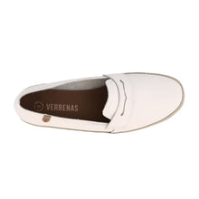 Load image into Gallery viewer, White slip-on shoe with &#39;VERBENAS&#39; branding on a white background
