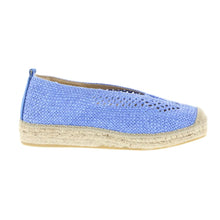 Load image into Gallery viewer, Blue espadrille flat shoe on a white background
